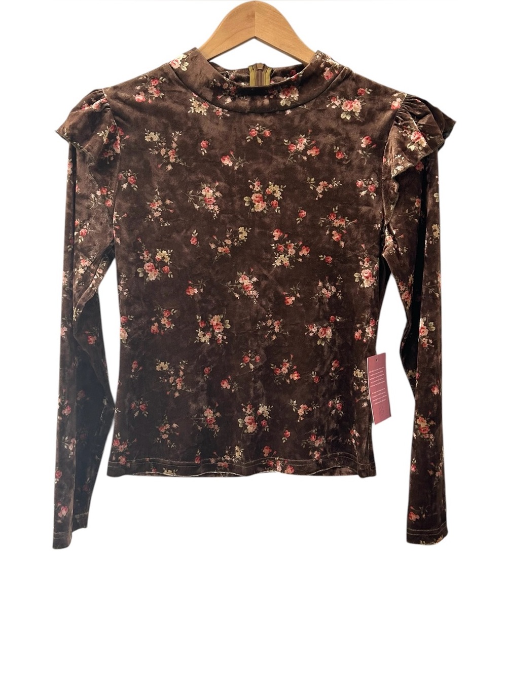 Ivy City Co. La La Lady stretch velvet Top M brown floral NWT